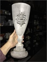 Very Pretty Light Grey Metal Vintage Look Vase