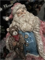 Large Ceramic Santa Claus With Teddy Bear Decor
