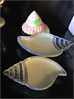 Two Ceramic Sea Shell Trays and Twisted Shell