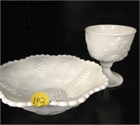 Beautiful Milk Glass Serving Bowl and Goblet
