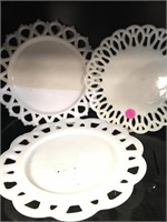 3 Small Decorative Milk Glass Plates