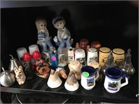 Shelf Lot Of Salt & Pepper Shakers & Figurines
