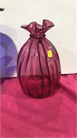 Pilgrim Cranberry Glass Bag Shaped Vase