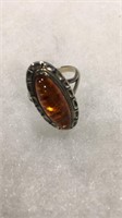 Sterling Silver w/ Amber Ring   sz 7.5