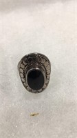 Signed Sterling Silver Black Onyx Stone Ring  sz 8