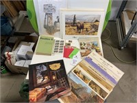 Paintings, vintage stamps, Calendars, and Iron