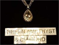 Sterling necklace with green amythest pendant NOS