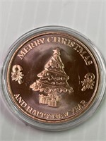 Merry Christmas Tree Scene 1ounce Copper Round