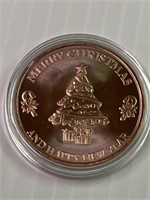 Merry Christmas Tree Scene 1oz Copper Round