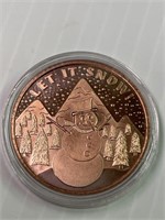 Let it Snow-Snowman 1oz Copper Round Great Gift