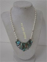 Freshwater Pearls, Abalone & Gold Bead Necklace