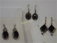 Three Pairs of Silver Drop Earrings