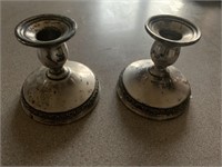 STERLING WEIGHTED CANDLESTICKS AND GROUP OF SILVER