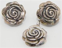 Vintage Sterling Silver Rose Set Three Pieces