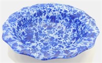 * Antique Flow Blue Wash Bowl, “Flora” Pattern,
