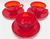 * Vintage Ruby Red Amberina Glass Cups and