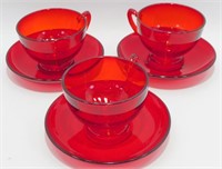 * Vintage Ruby Red Amberina Glass Cups and