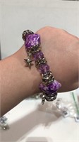 Purple Stones w/ Charms Stretchy Bracelet