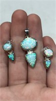 Sterling Silver Opal Pendant and Earrings Set