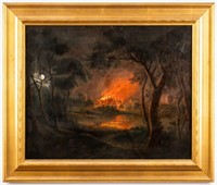 Abraham Pether Attrib. "View of the Fire" Oil