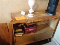 Blonde bookcase w/ lamp & air purifier