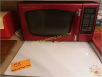 Emerson microwave, plastic bread box, etc.