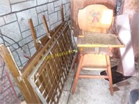 Wood high chair, baby bed