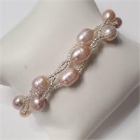 $300 Silver Natural Pearls Bracelet