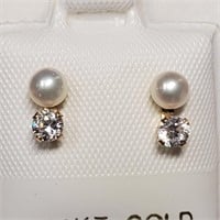 14K F.W Pearl CZ Earrings