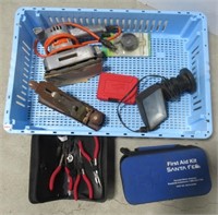 Garage items including first aid kit, Stanley #4