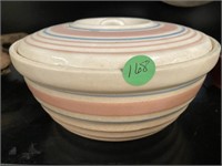 Antique Cream, Pink & Blue Lidded Pottery Bowl
