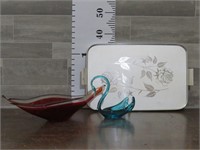 HAND BLOWN GLASS & SILVER TRAY