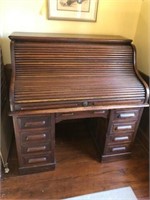 Antique Oak "S" Roll top Desk w/ Chair 50"H