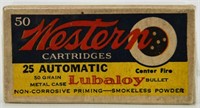 Collectors Box of 50 Rds  Western .25 Automatic