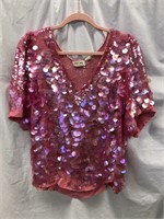 Oleg Cassini Vintage HOT Pink Sequin Sparkle Shirt