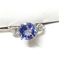 Certified 10K  Tanzanite(2ct) Diamond(0.2ct) Ring