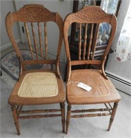 Pair of antique Oak pressed spindle back cane