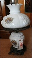 Contemporary floral Rose decorated milk glass