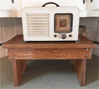 Vintage Philco radio and small Oak step stool