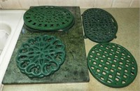 (6) Cast iron green enameled trivets