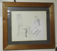 Original framed pencil sketch of woodworker