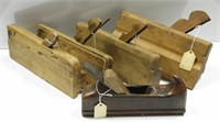 (5) antique wooden finish planes and coping