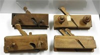 (4) antique wooden adjustable plow planes: John