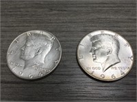 1964 and 1964D Kennedy half dollar. 90% silver