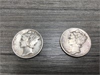 1943 and 1944 Mercury dimes. 90% silver