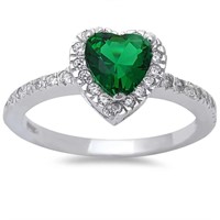 Heart Shape Green Emerald & CZ Ring