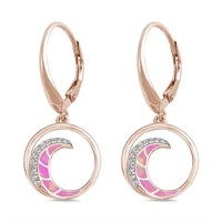 Rose Gold Pink Opal Wave & CZ Lever Back Earrings