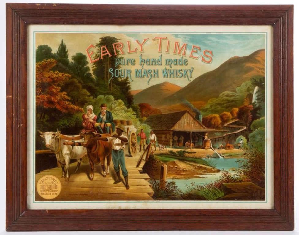 Rare Early Times Whiskey paper advertising sign in likely original frame
