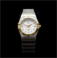 Ladies steel and 18ct yellow gold Omega watch