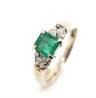 Emerald, diamond and 18ct gold ring